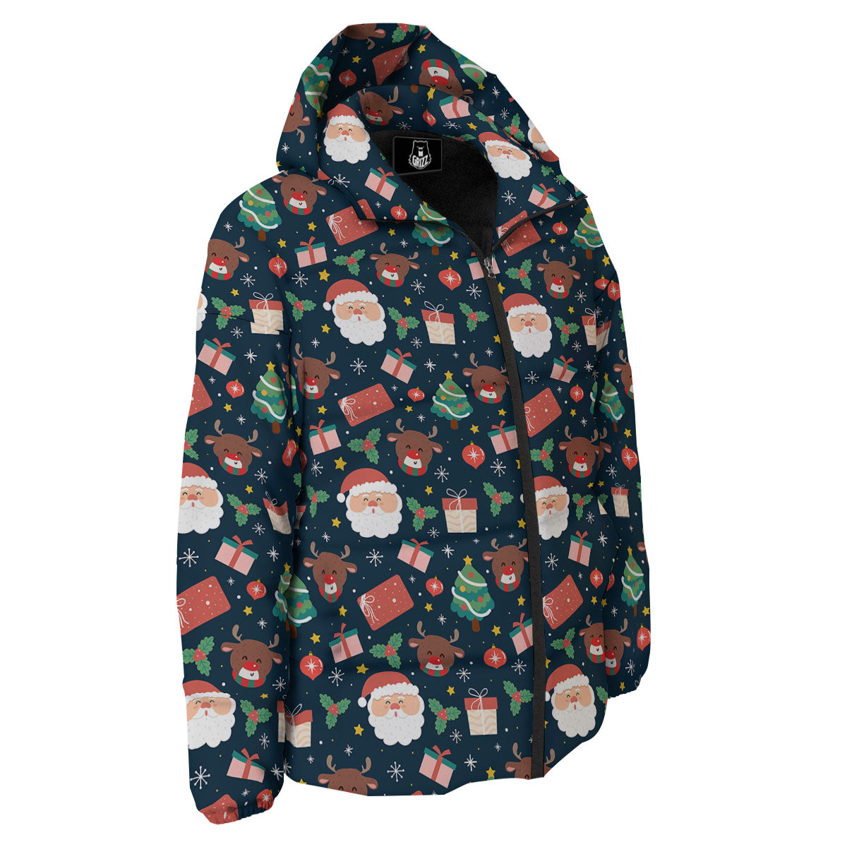 Reindeer Christmas Santa Print Pattern Down Jacket-grizzshop