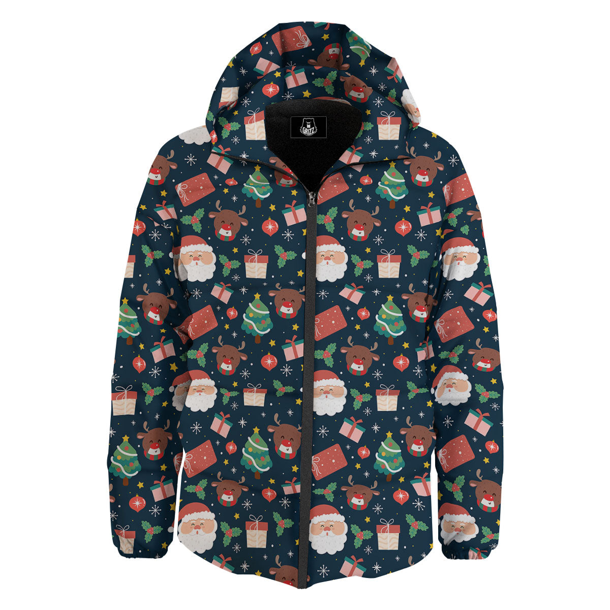Reindeer Christmas Santa Print Pattern Down Jacket-grizzshop