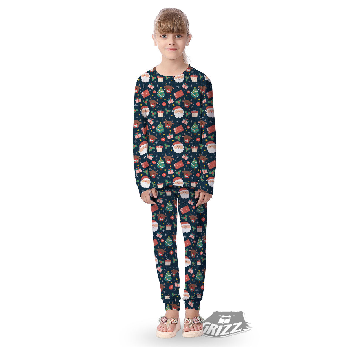 Reindeer Christmas Santa Print Pattern Kid's Pajamas-grizzshop