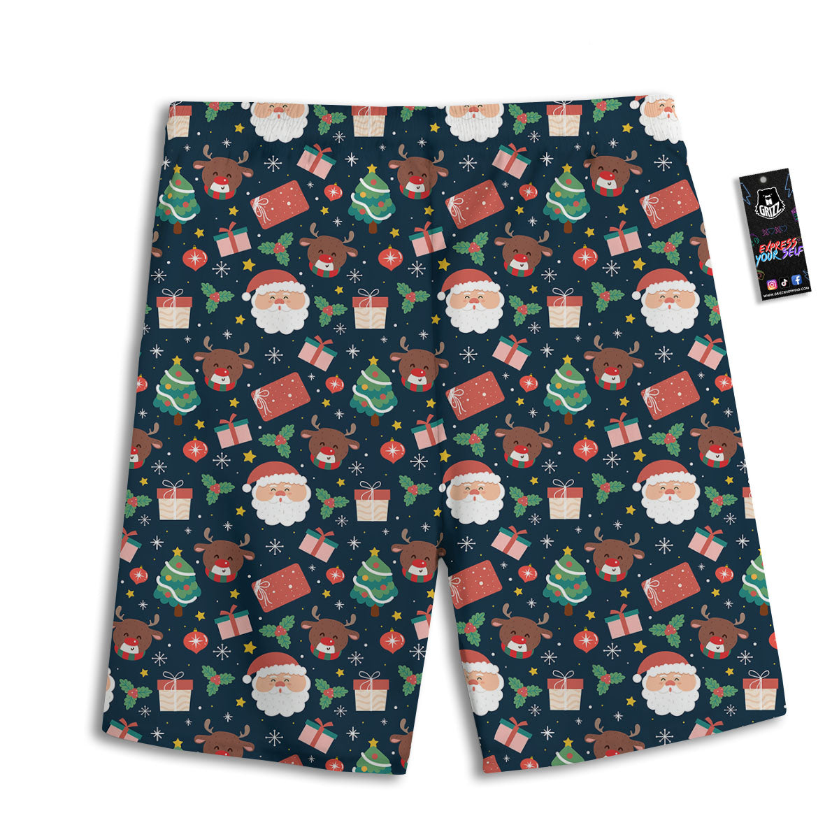 Reindeer Christmas Santa Print Pattern Men's Athletic Shorts
