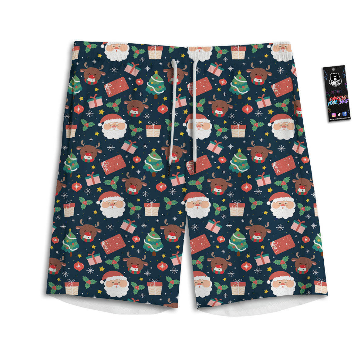 Reindeer Christmas Santa Print Pattern Men's Athletic Shorts