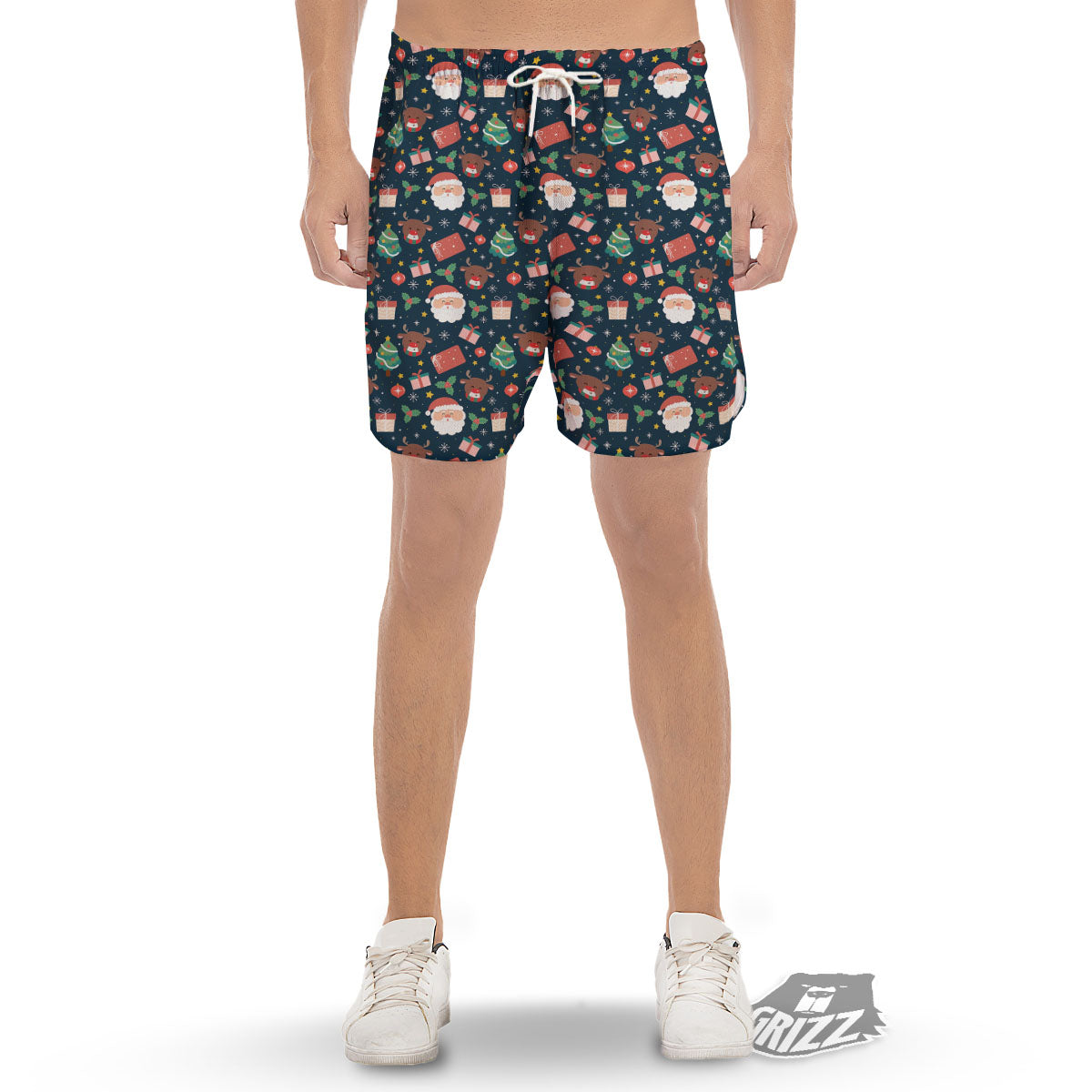 Reindeer Christmas Santa Print Pattern Men's Gym Shorts-grizzshop