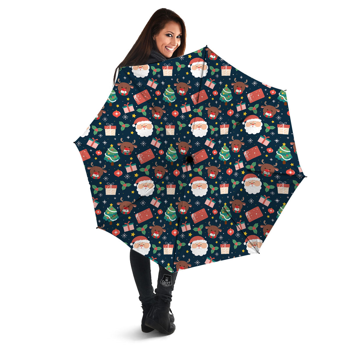 Reindeer Christmas Santa Print Pattern Umbrella-grizzshop