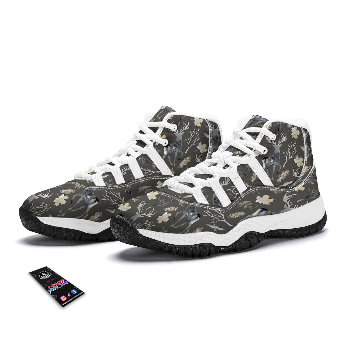 Reindeer Pattern Print White Bball Shoes-grizzshop