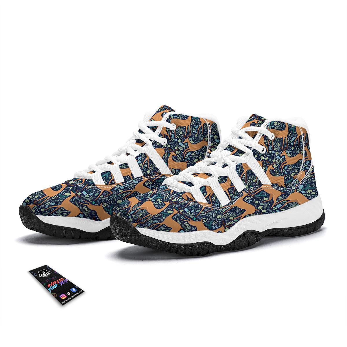 Reindeer Print Pattern White Bball Shoes-grizzshop