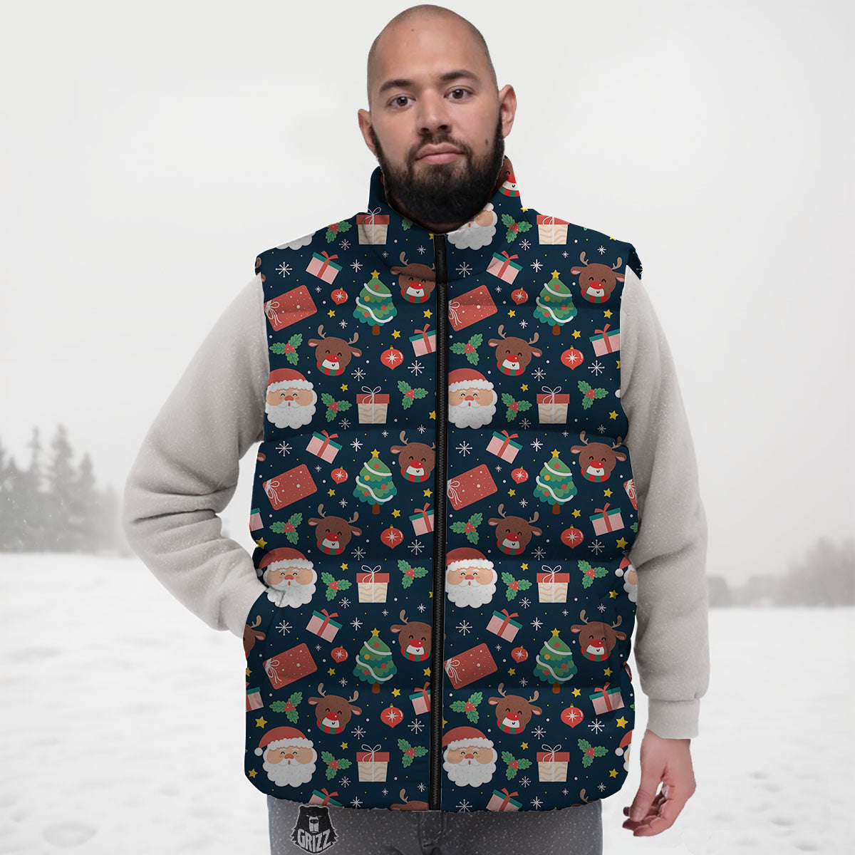 Reindeer Christmas Santa Print Pattern Down Vest