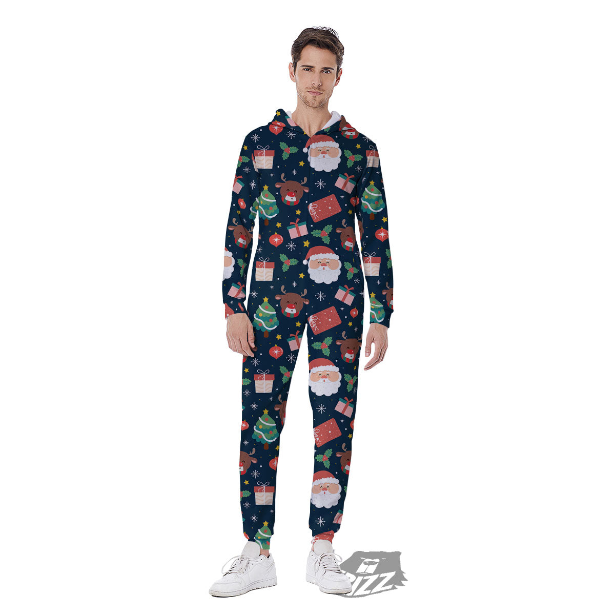 Reindeer Christmas Santa Print Pattern Men's Jumpsuit-grizzshop