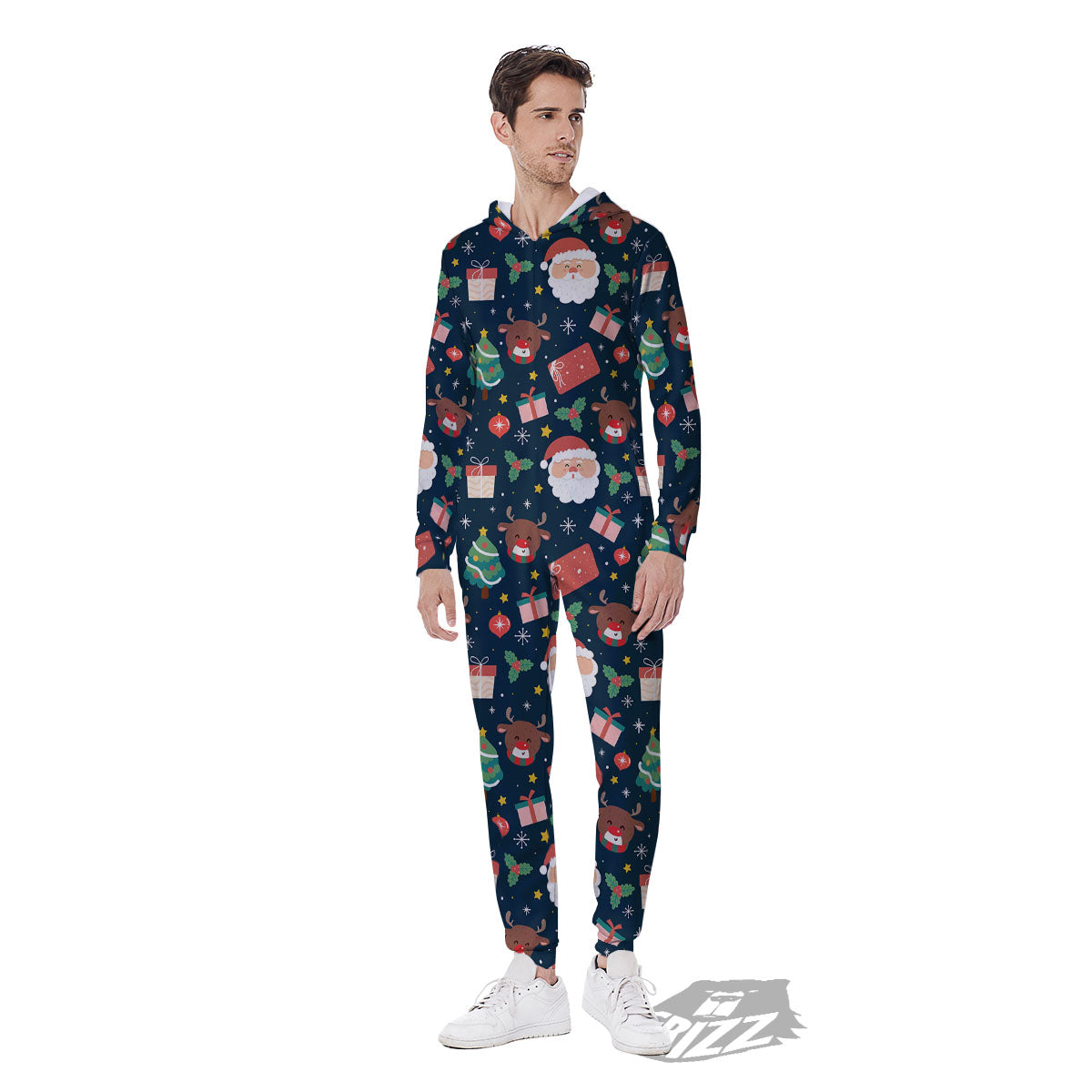 Reindeer Christmas Santa Print Pattern Men's Jumpsuit-grizzshop