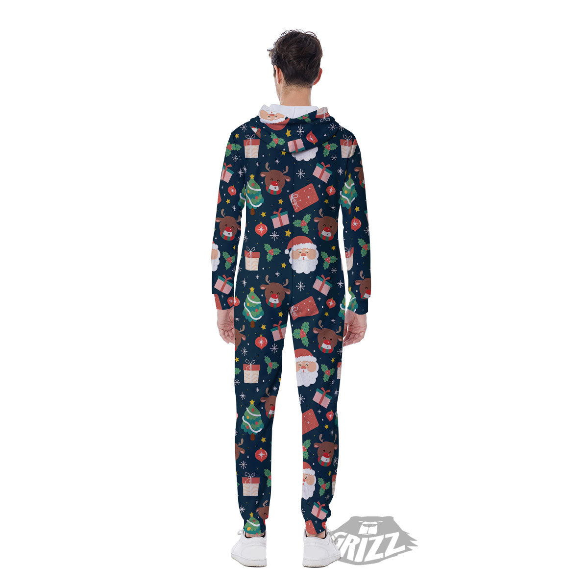 Reindeer Christmas Santa Print Pattern Men's Jumpsuit-grizzshop