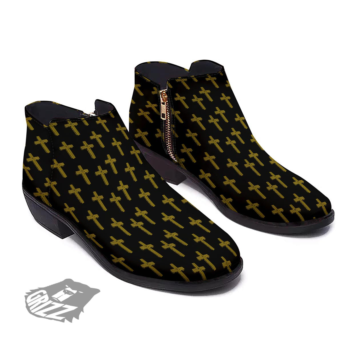 Religious Christian Cross Print Pattern Ankle Boots-grizzshop