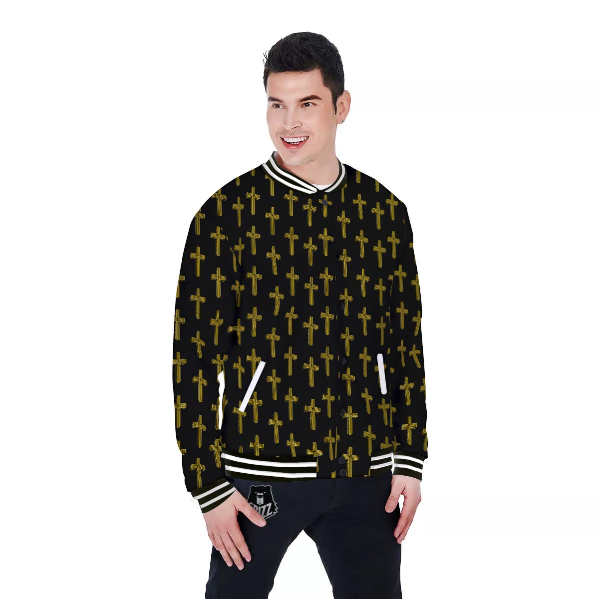 Religious Christian Cross Print Pattern Baseball Jacket-grizzshop