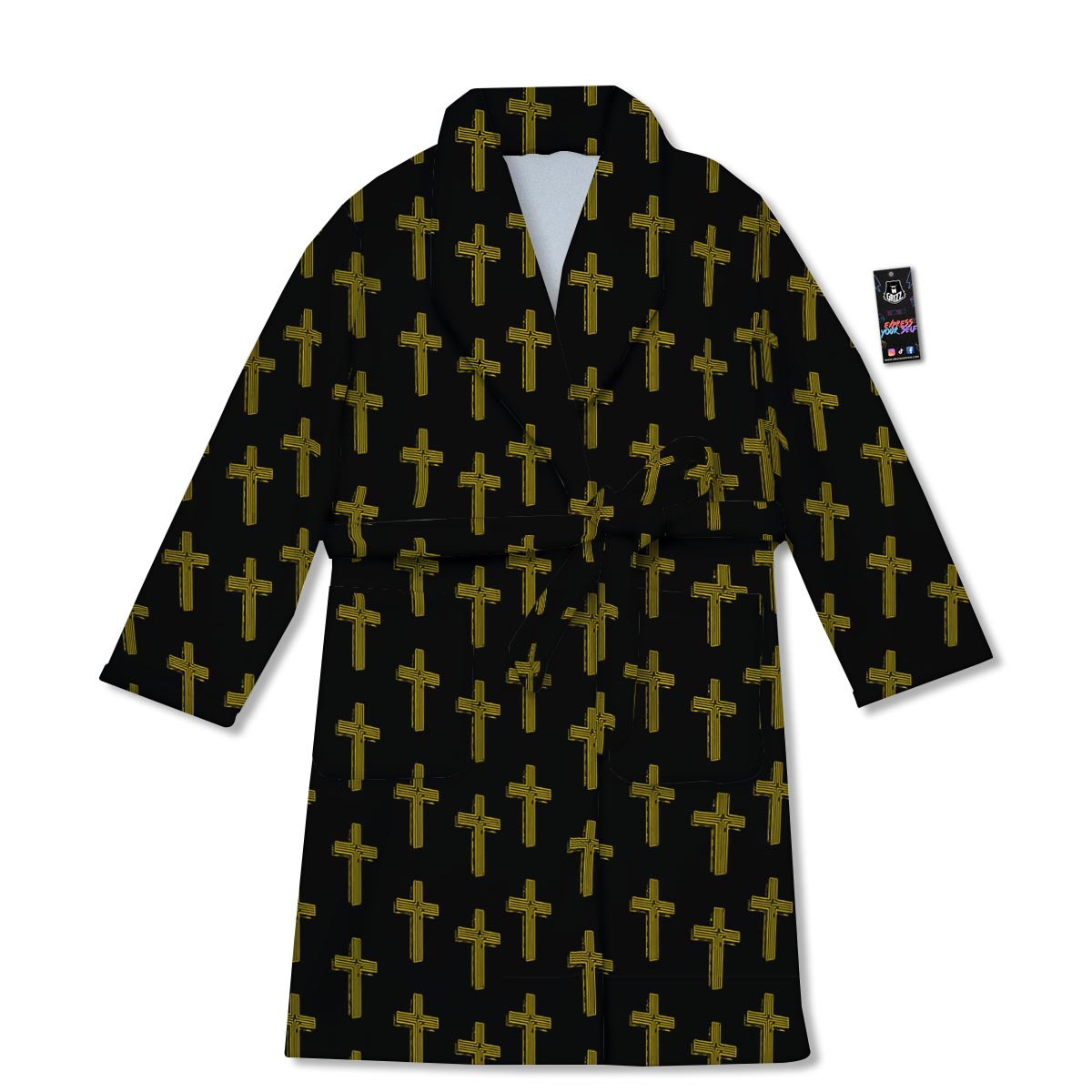 Religious Christian Cross Print Pattern Bathrobe-grizzshop