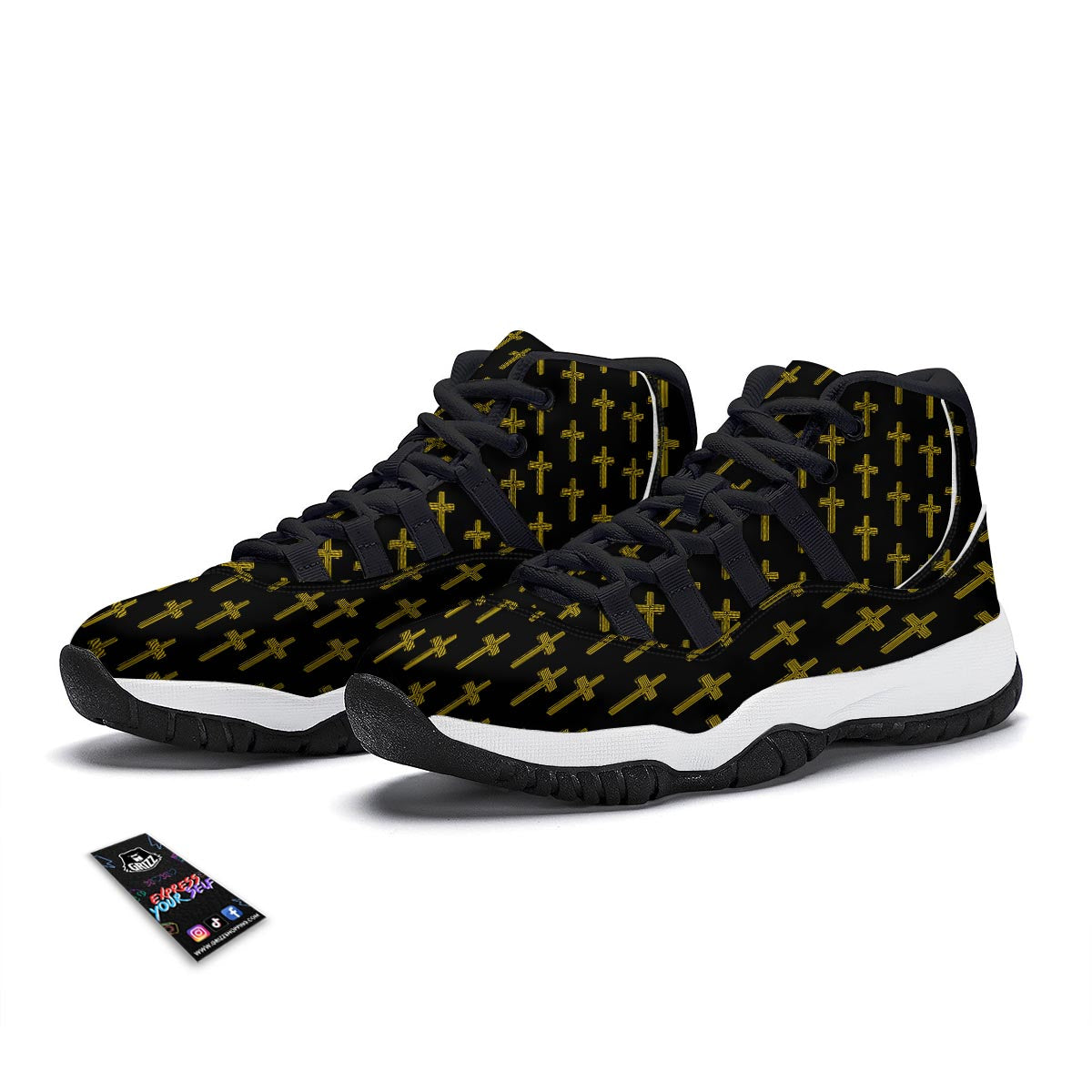 Religious Christian Cross Print Pattern Black Bball Shoes-grizzshop