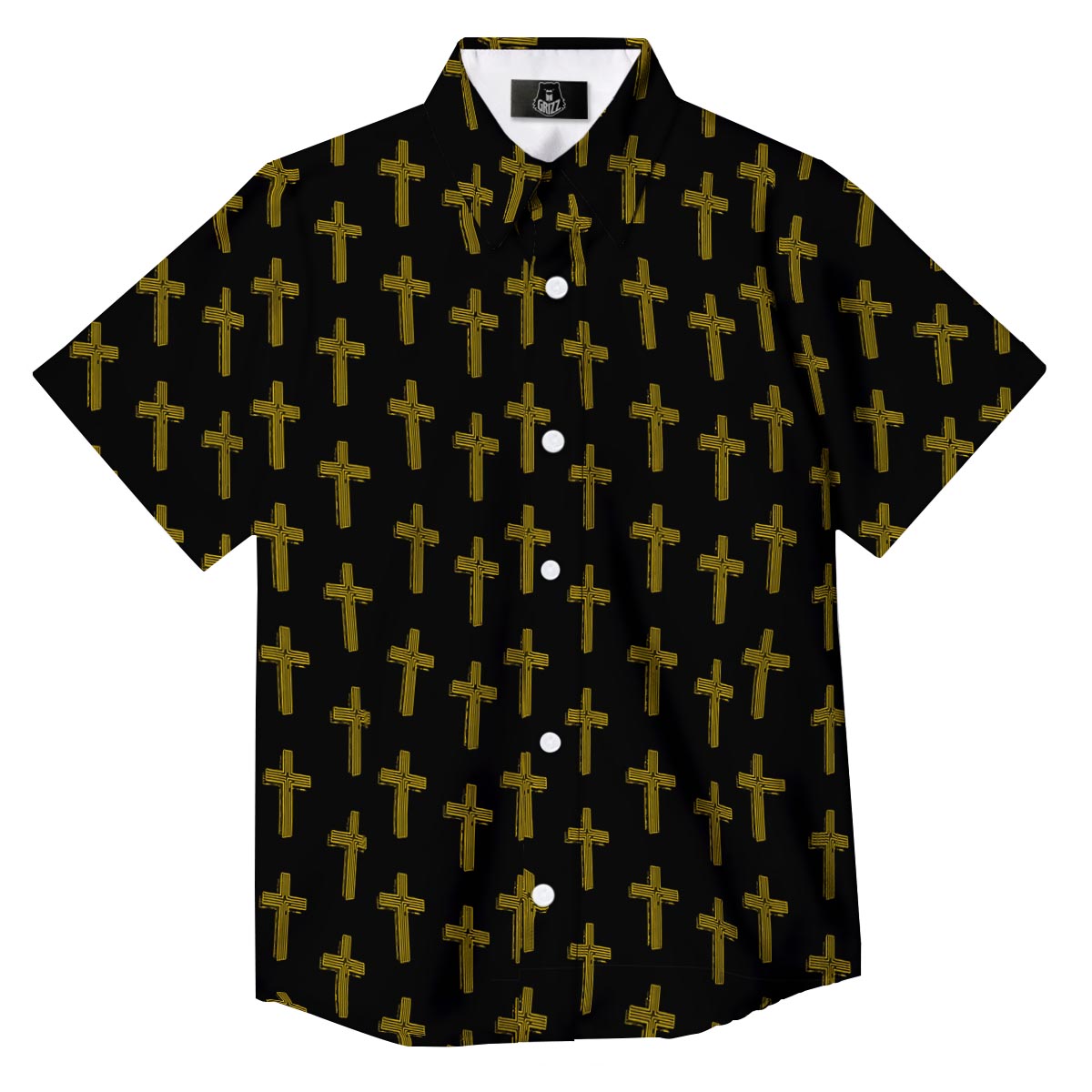 Religious Christian Cross Print Pattern Button Up Shirt-grizzshop