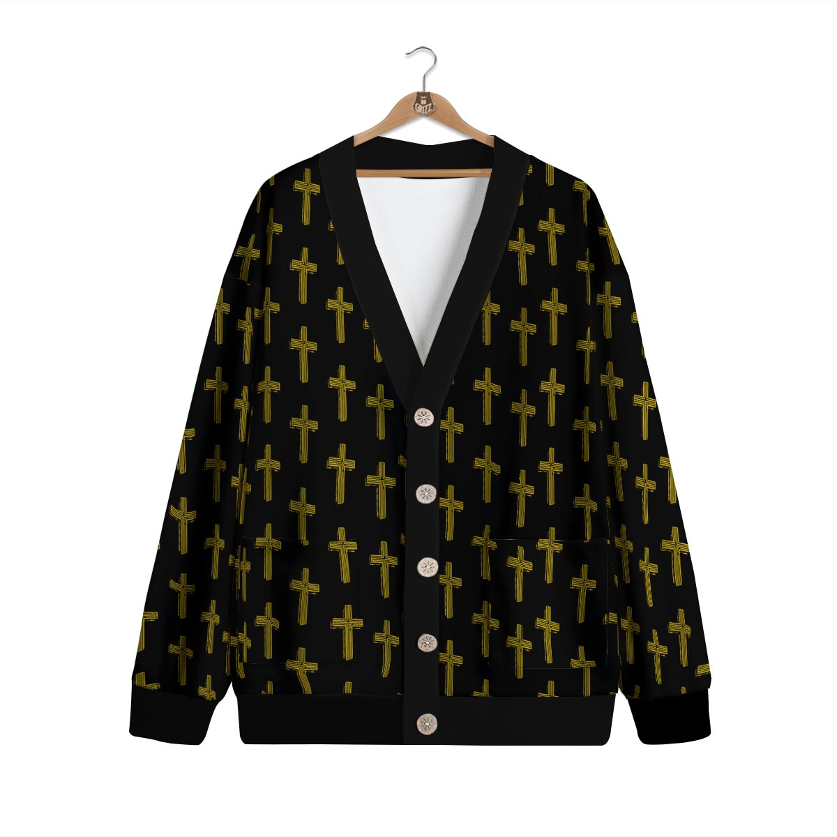 Religious Christian Cross Print Pattern Cardigan-grizzshop