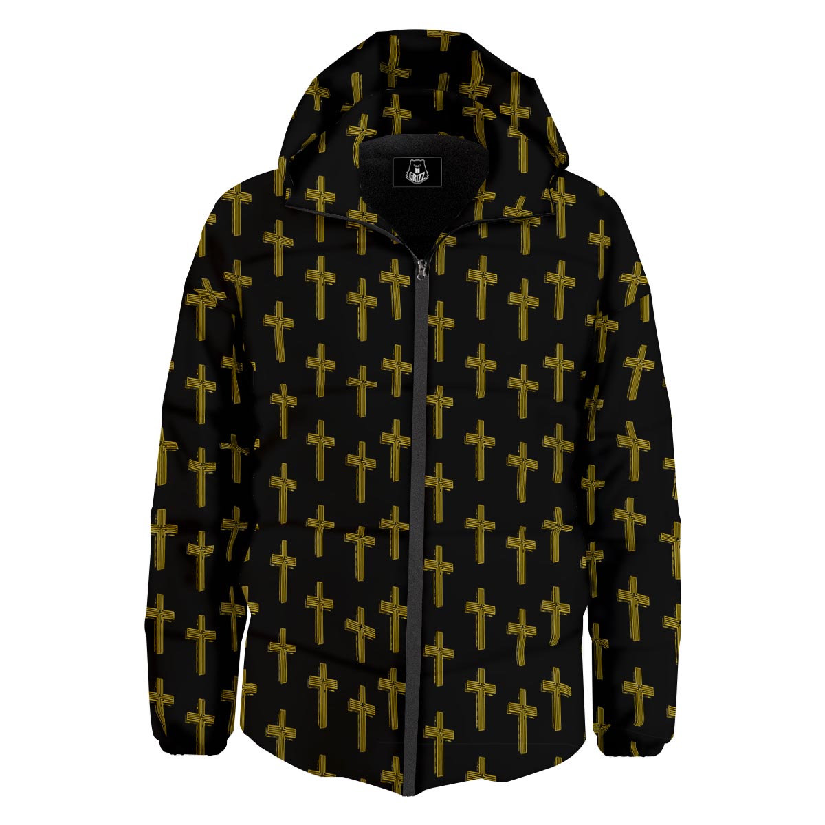 Religious Christian Cross Print Pattern Down Jacket-grizzshop