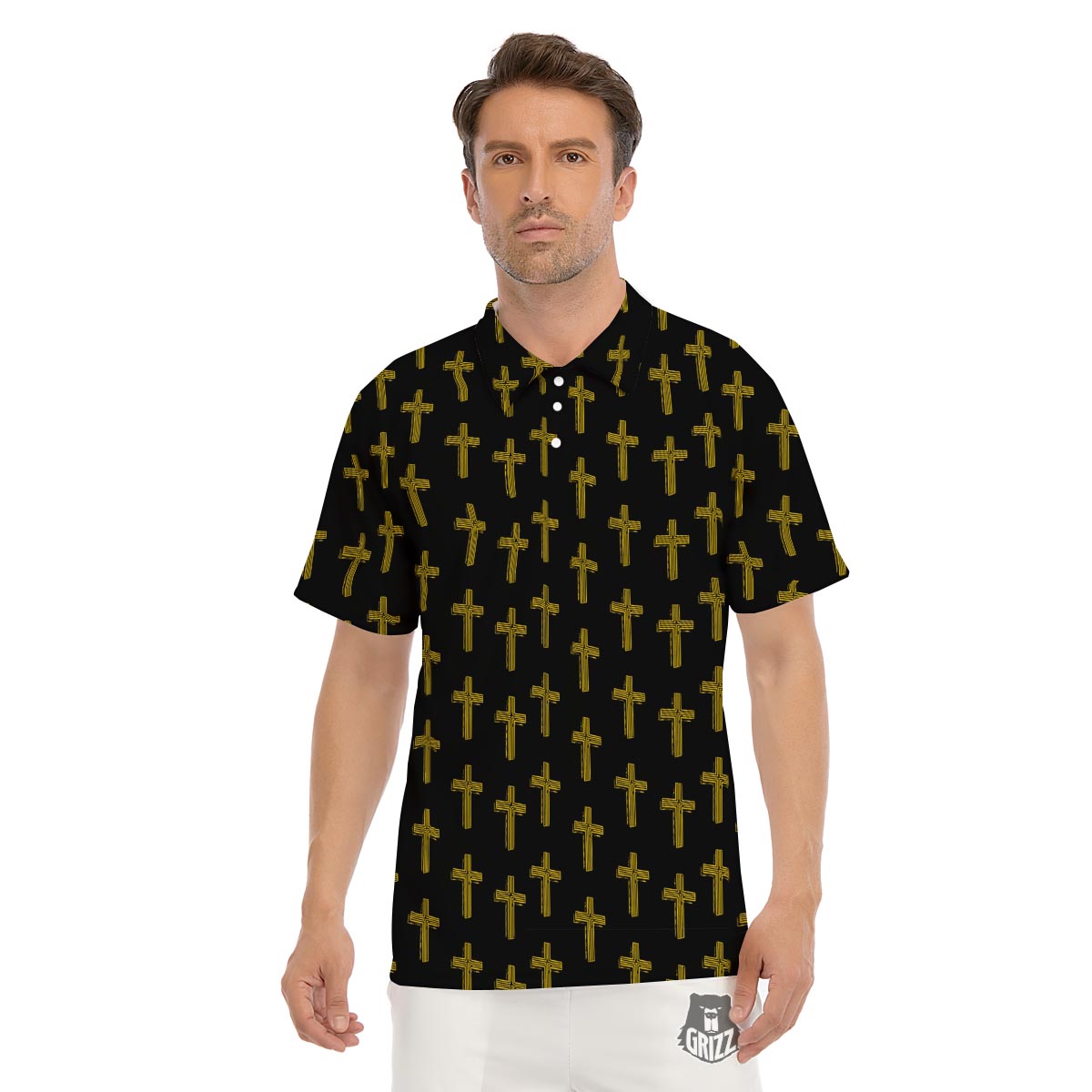 Religious Christian Cross Print Pattern Men's Golf Shirts-grizzshop