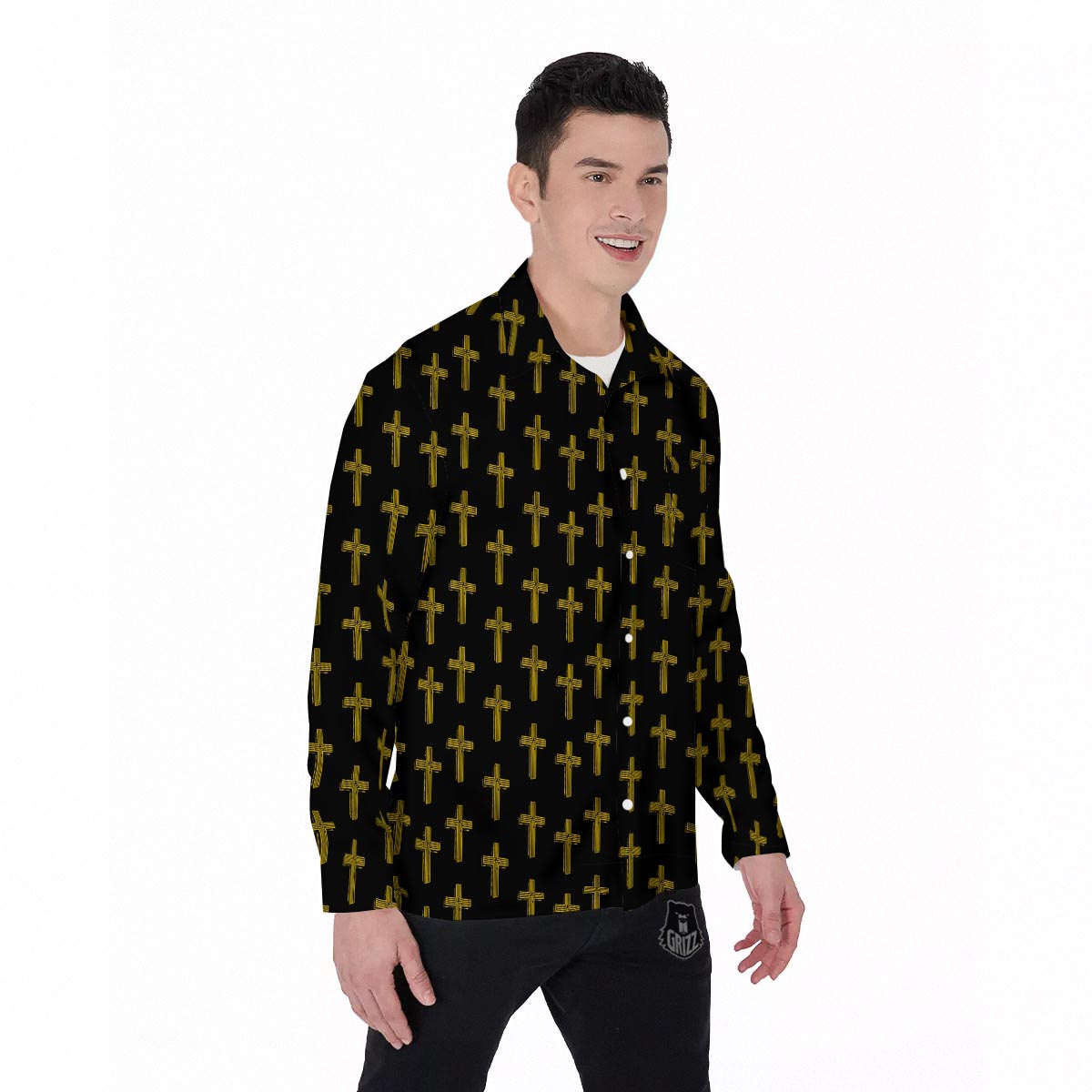 Religious Christian Cross Print Pattern Men's Long Sleeve Shirts-grizzshop