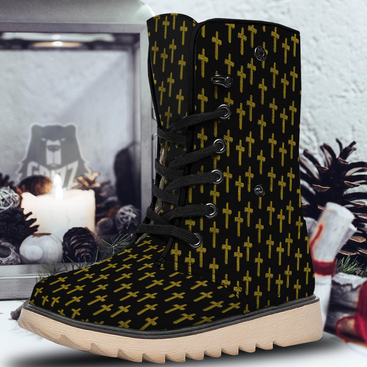 Religious Christian Cross Print Pattern Snow Boots-grizzshop