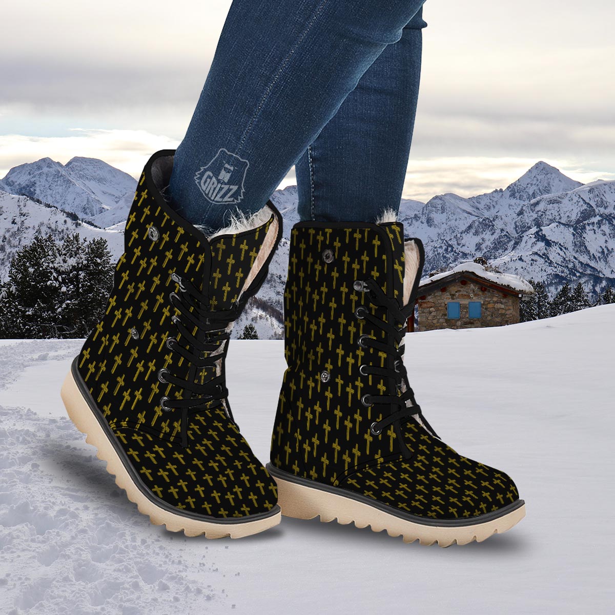 Religious Christian Cross Print Pattern Snow Boots-grizzshop