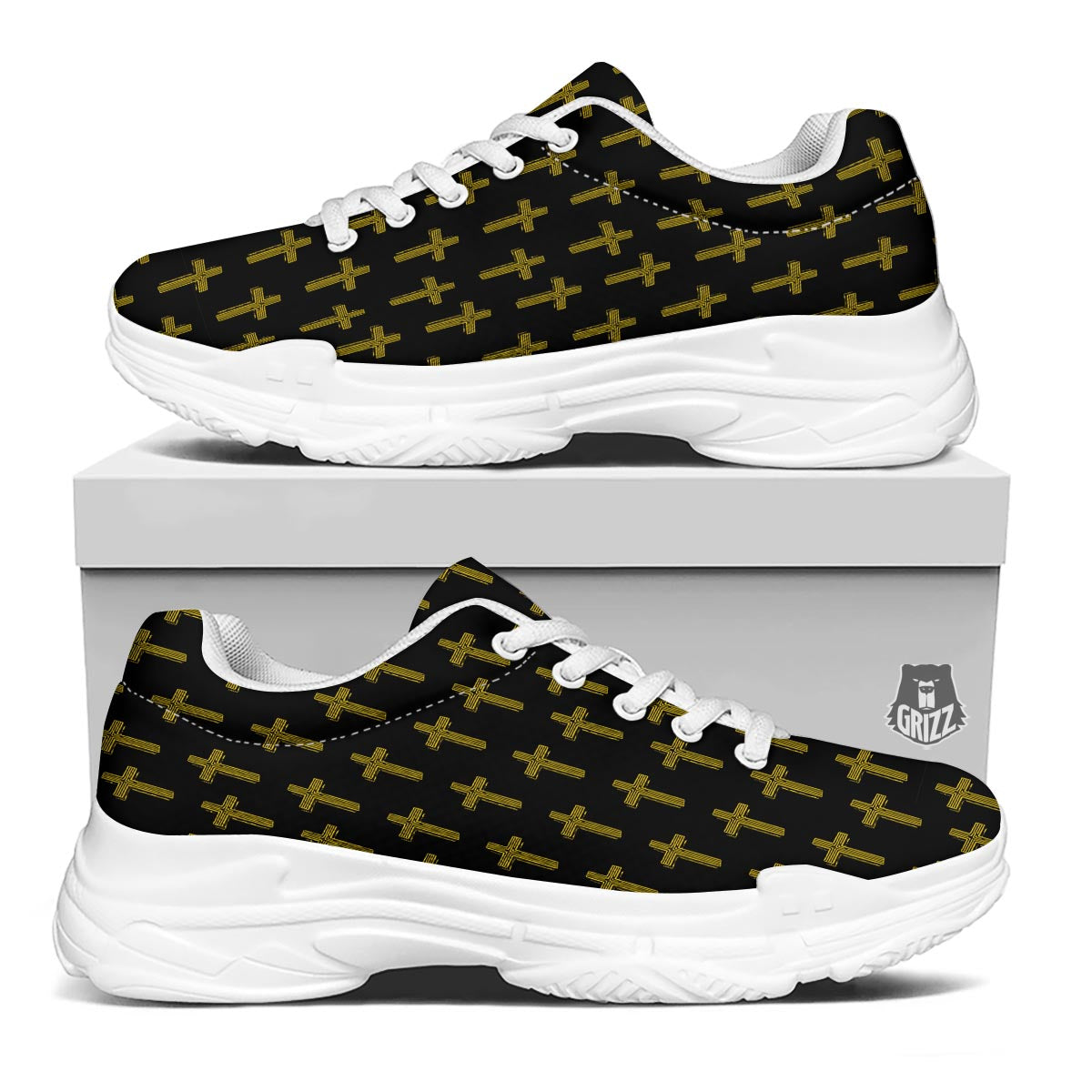 Religious Christian Cross Print Pattern White Chunky Shoes-grizzshop