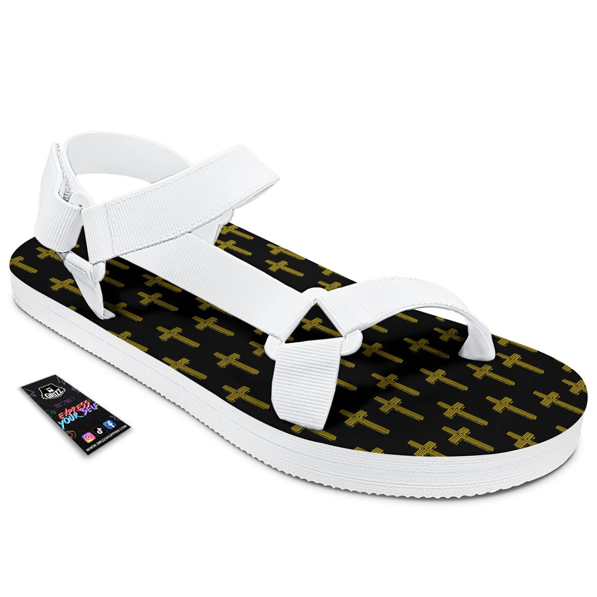 Religious Christian Cross Print Pattern White Open Toe Sandals-grizzshop
