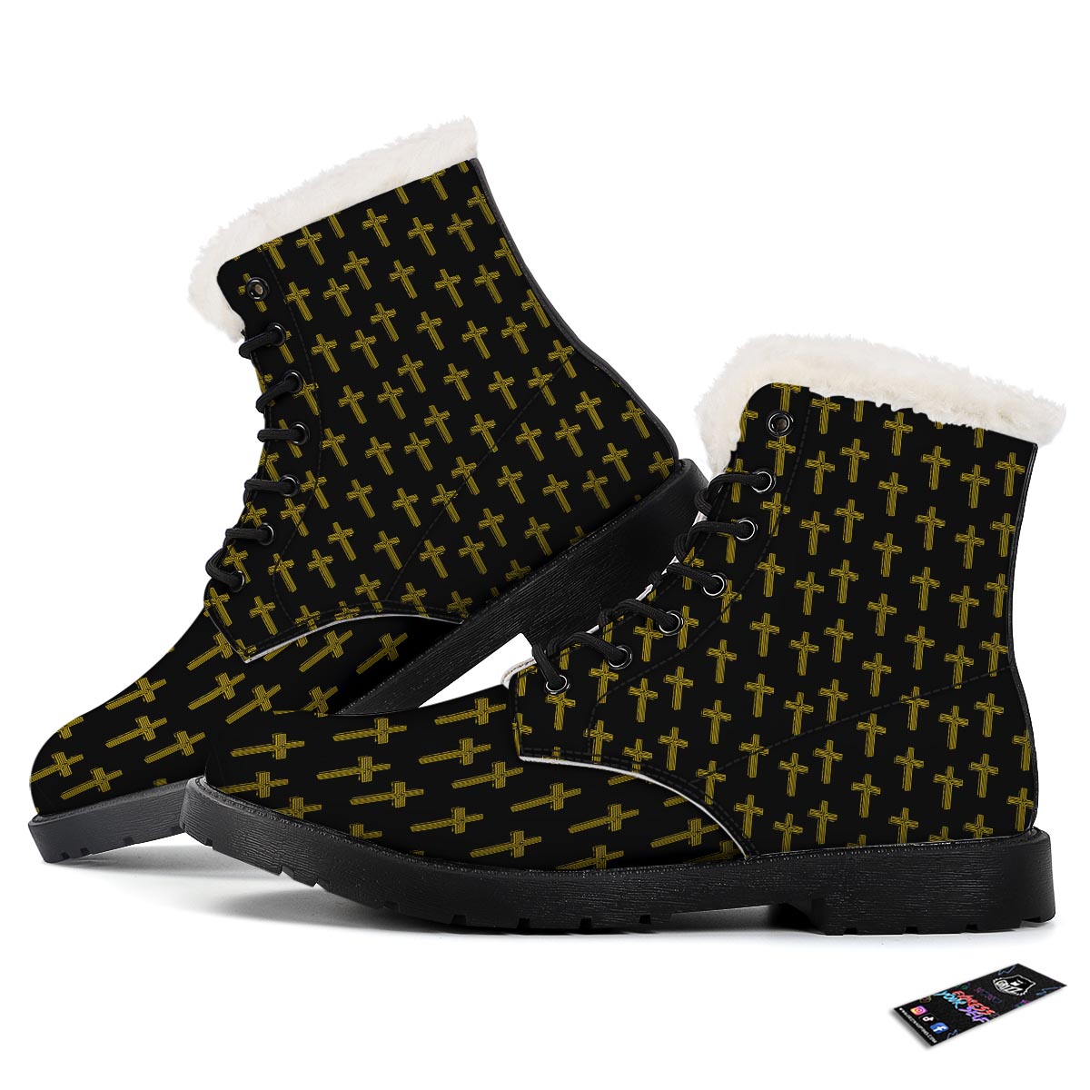 Religious Christian Cross Print Pattern Winter Boots-grizzshop