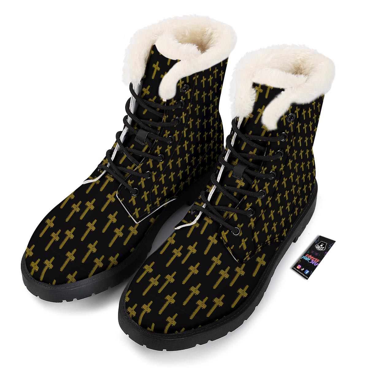 Religious Christian Cross Print Pattern Winter Boots-grizzshop