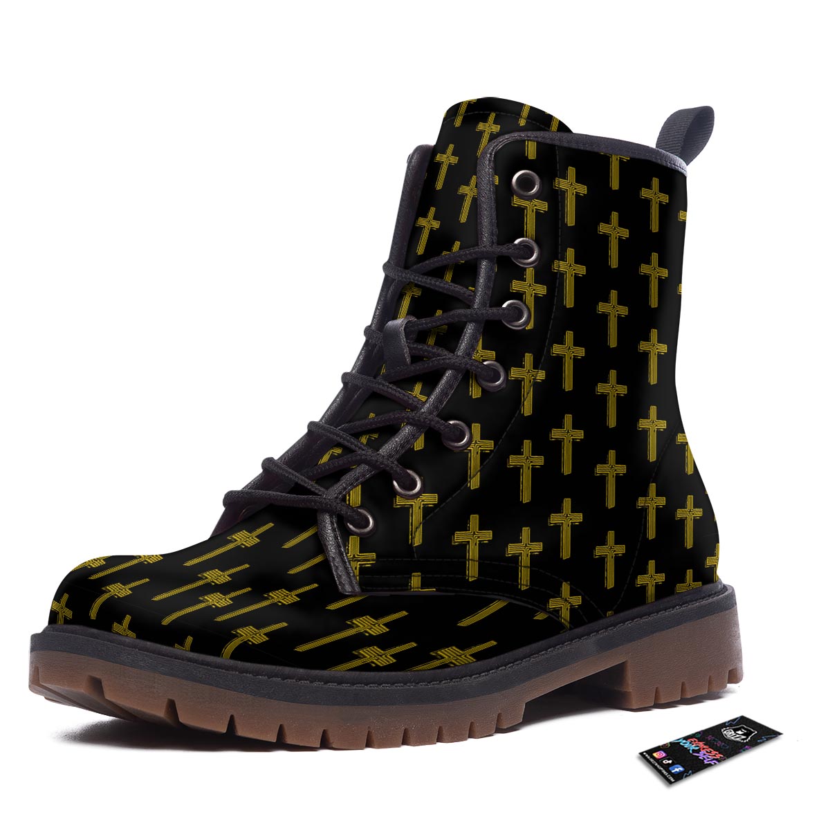 Religious Christian Cross Print Pattern Work Boots-grizzshop