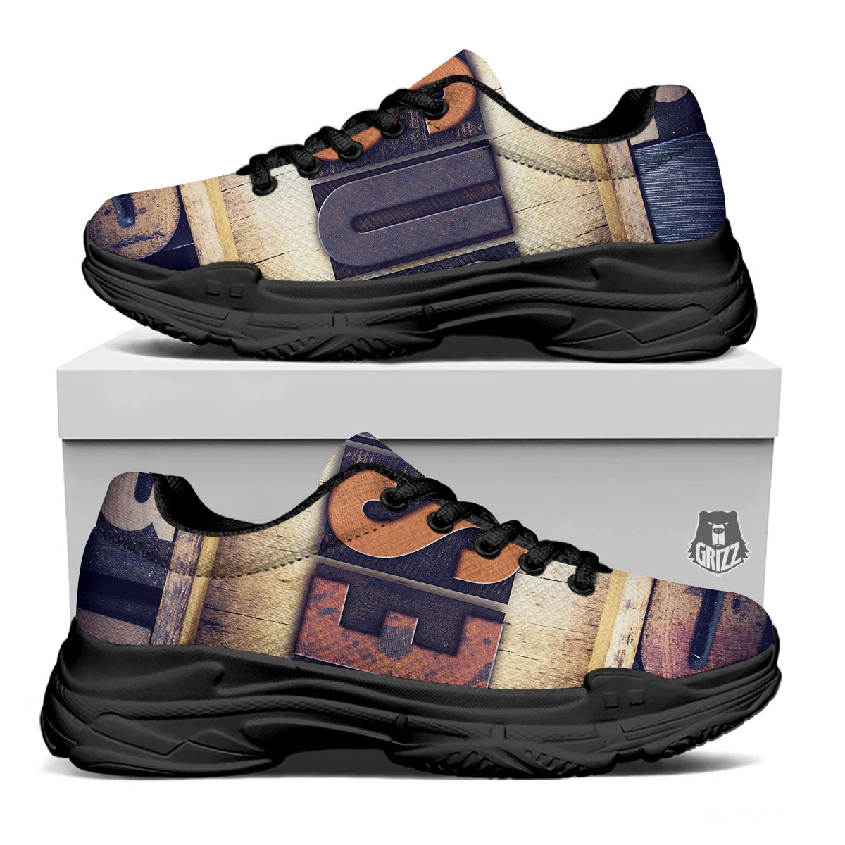 Religious Jesus Words Print Black Chunky Shoes-grizzshop