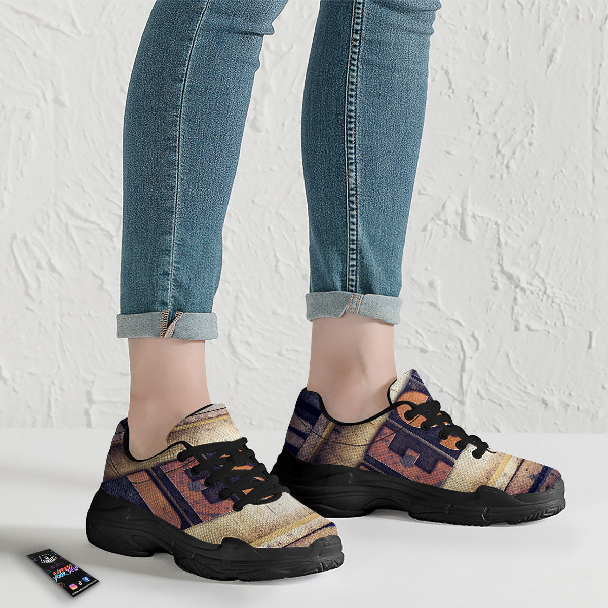 Religious Jesus Words Print Black Chunky Shoes-grizzshop