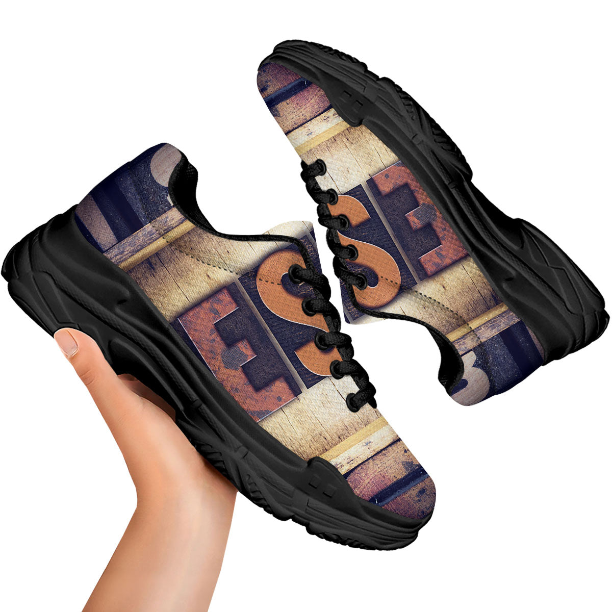 Religious Jesus Words Print Black Chunky Shoes-grizzshop