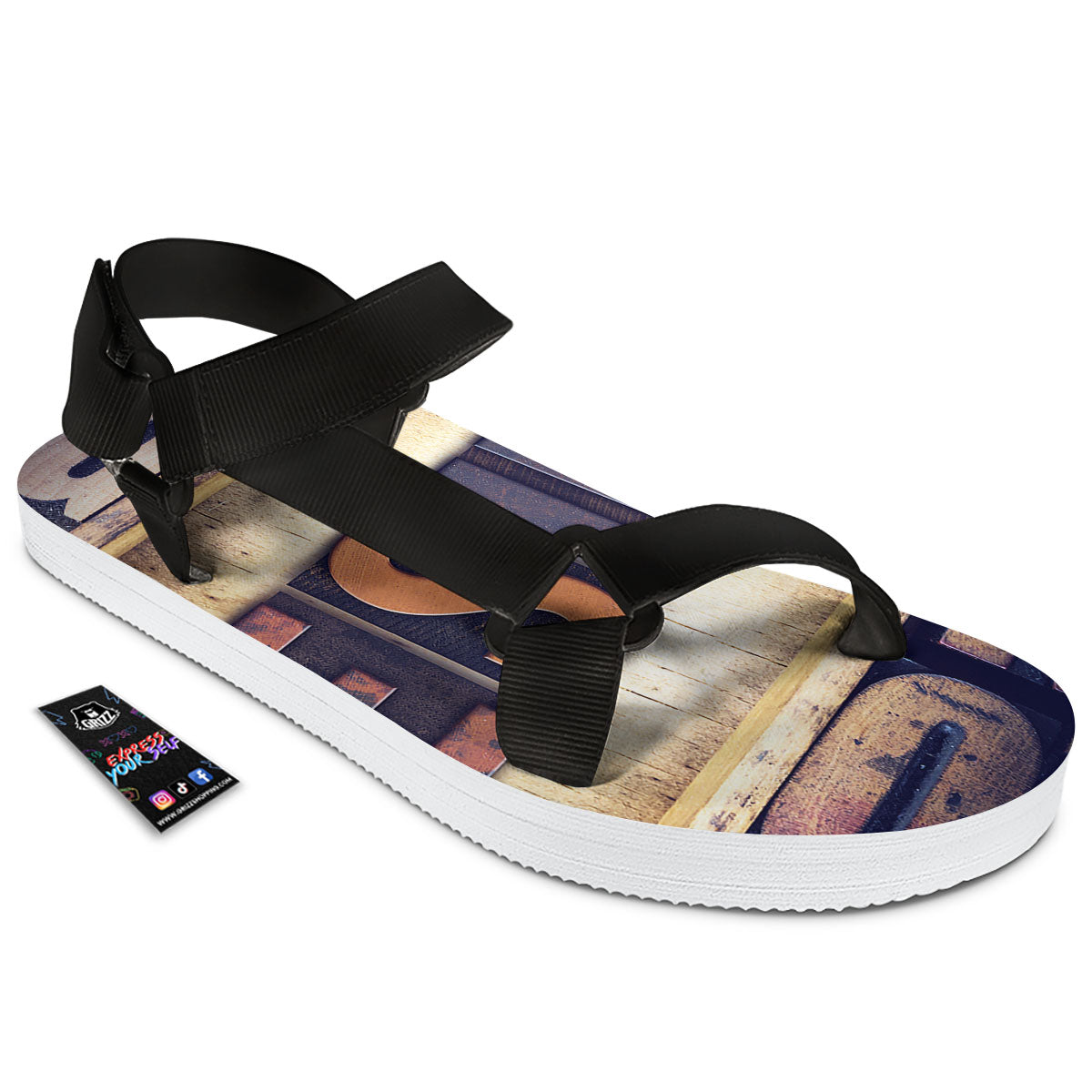 Religious Jesus Words Print Black Open Toe Sandals-grizzshop