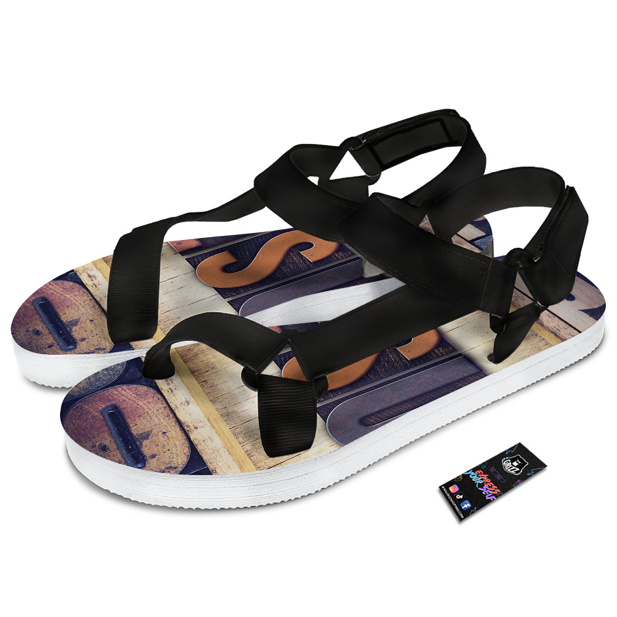 Religious Jesus Words Print Black Open Toe Sandals-grizzshop
