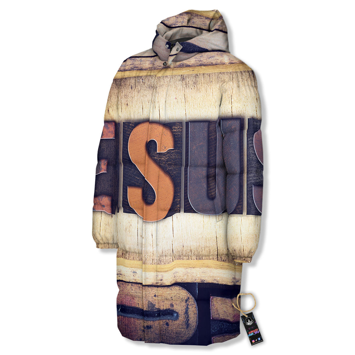 Religious Jesus Words Print Long Down Jacket-grizzshop