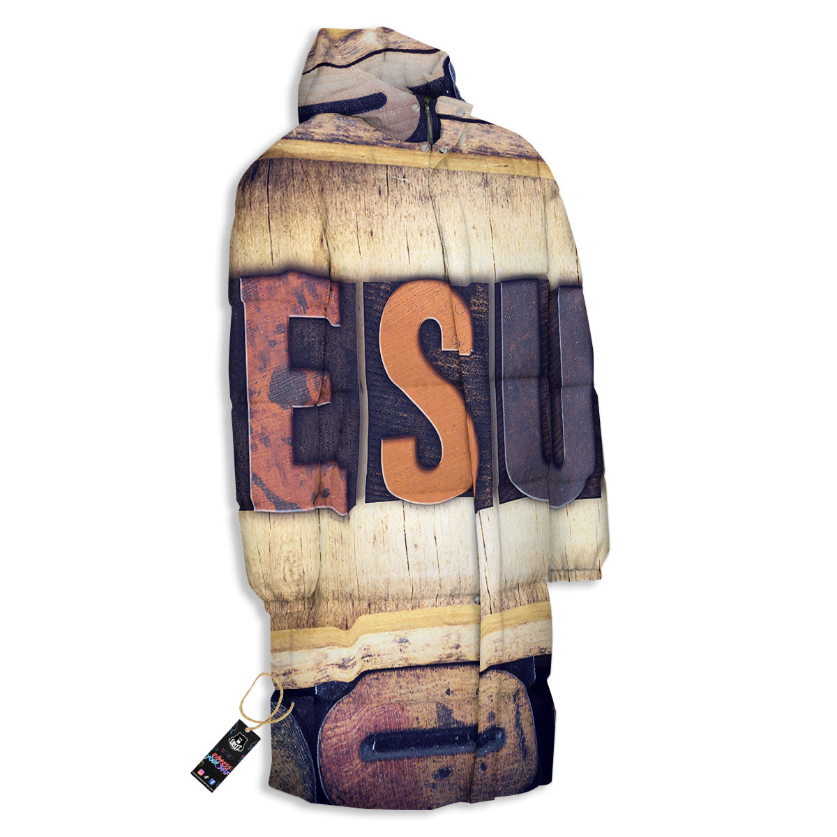 Religious Jesus Words Print Long Down Jacket-grizzshop