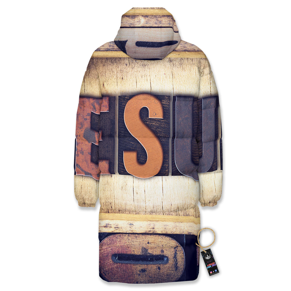 Religious Jesus Words Print Long Down Jacket-grizzshop