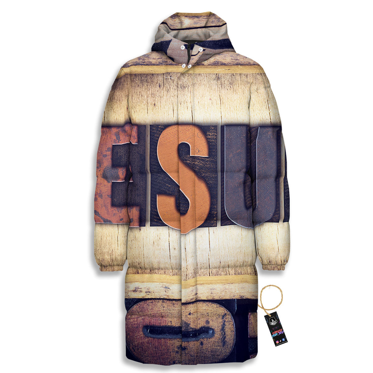 Religious Jesus Words Print Long Down Jacket-grizzshop
