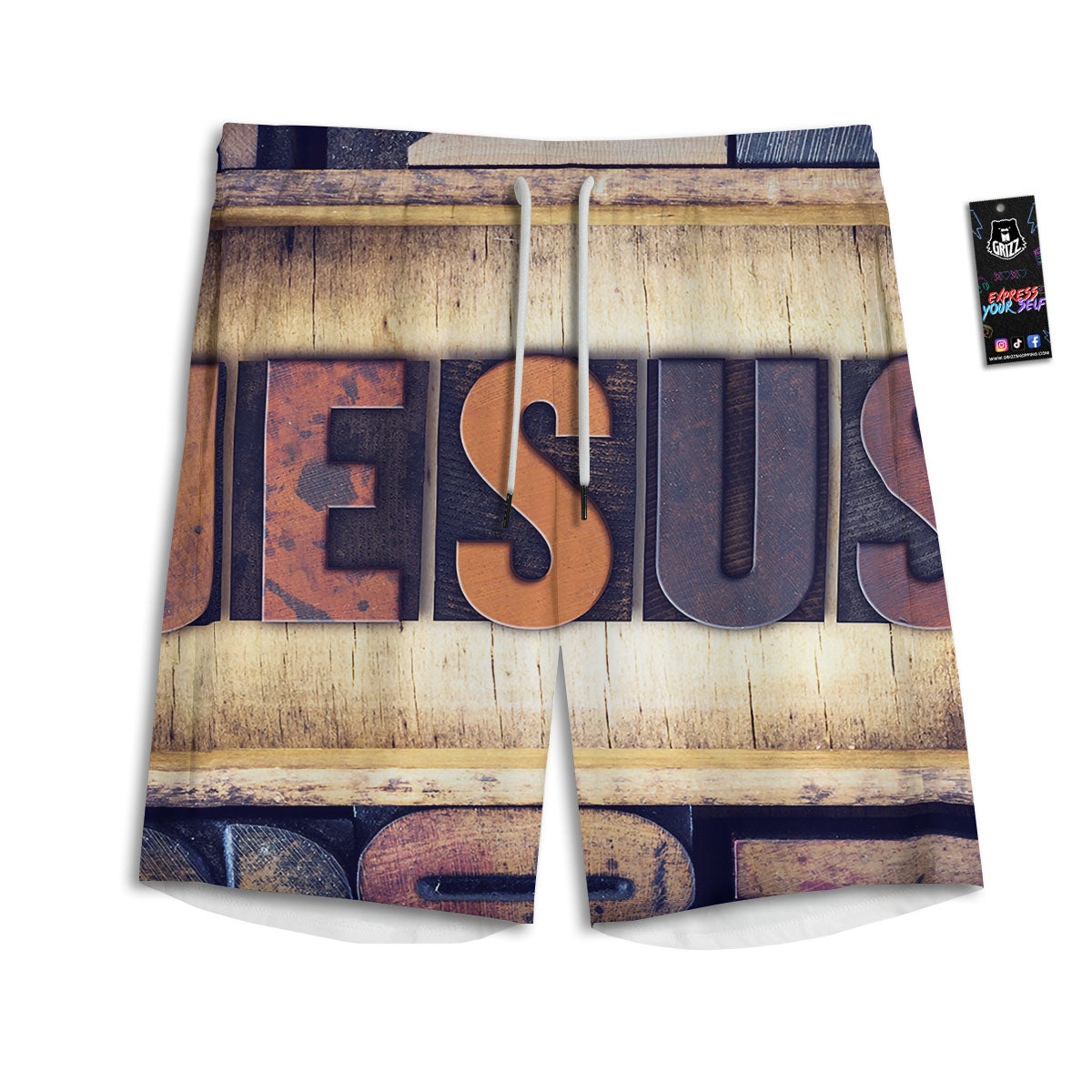 Religious Jesus Words Print Men's Athletic Shorts