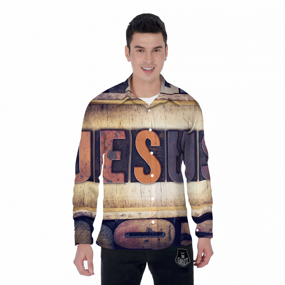 Religious Jesus Words Print Men's Long Sleeve Shirts-grizzshop