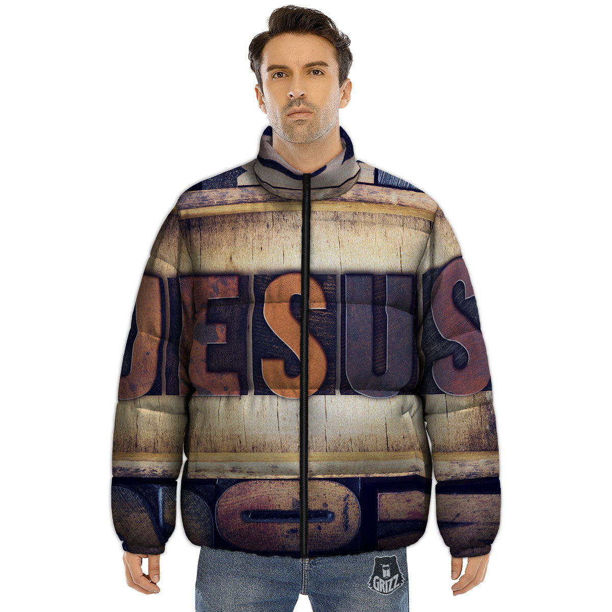 Religious Jesus Words Print Puffer Jacket-grizzshop