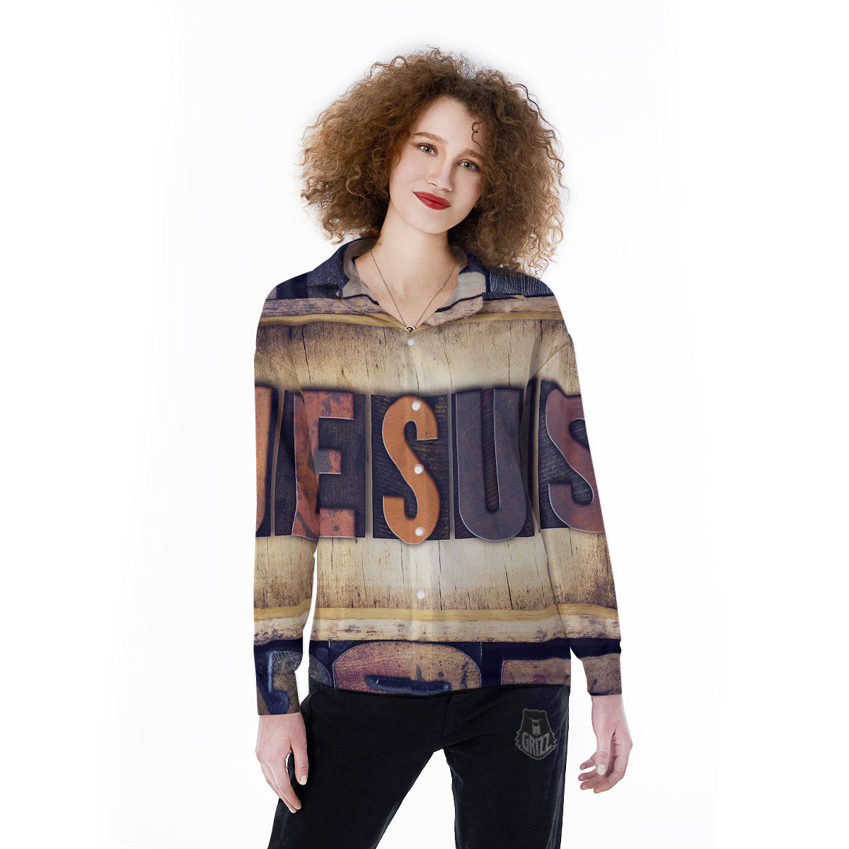Religious Jesus Words Print Women's Long Sleeve Shirts-grizzshop