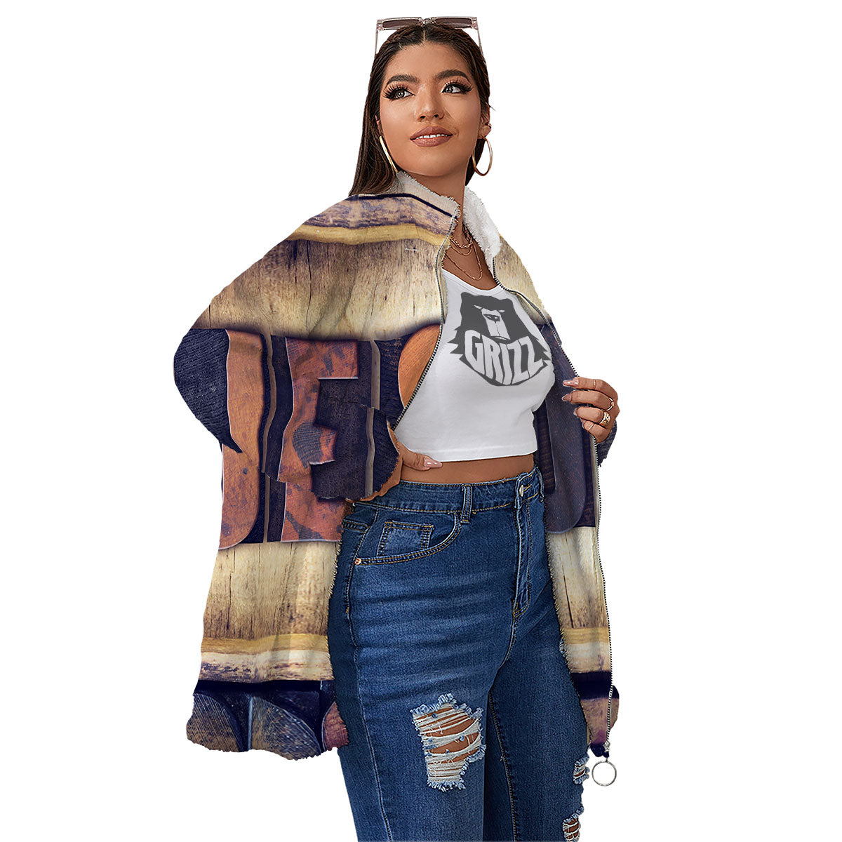 Religious Jesus Words Print Women's Sherpa Jacket-grizzshop