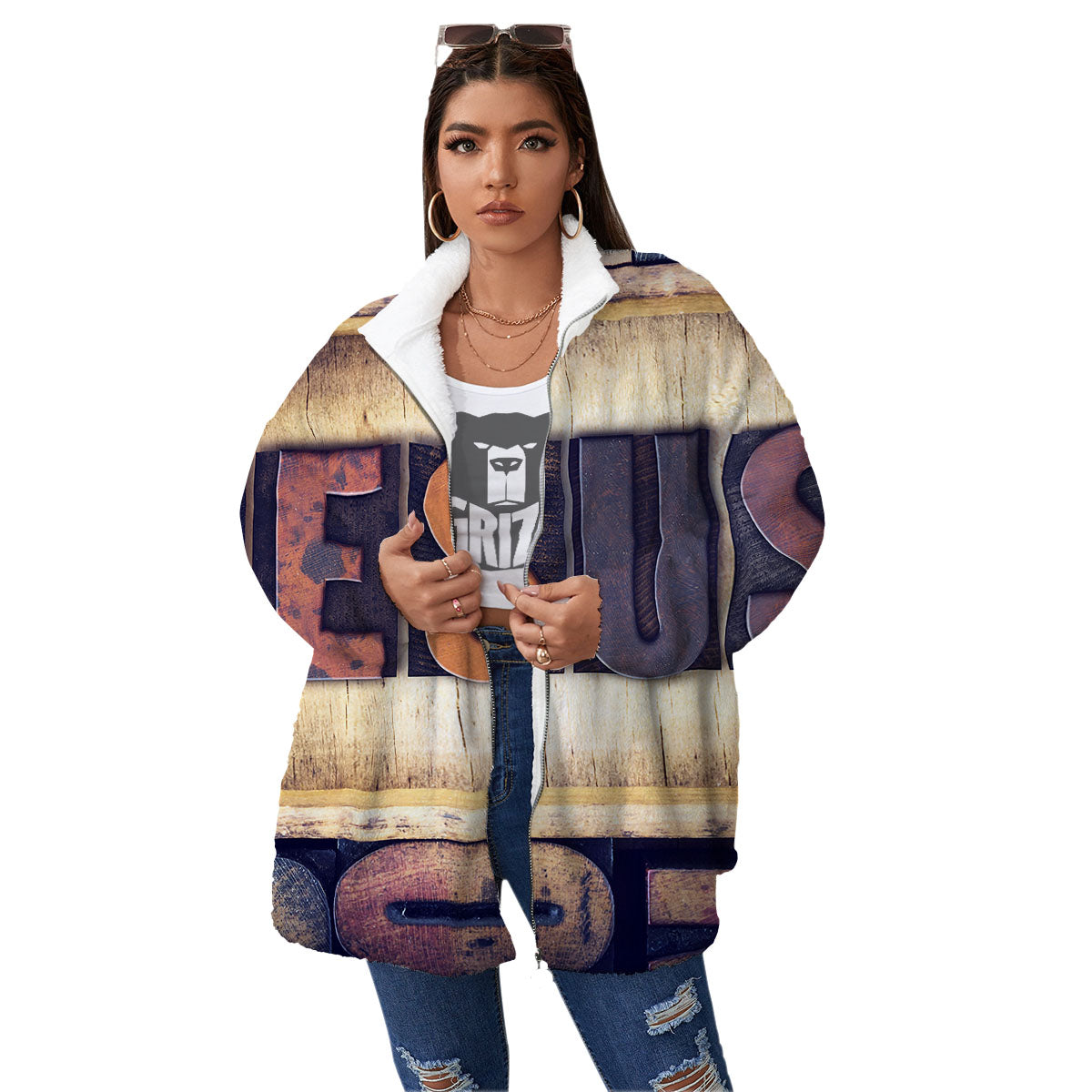 Religious Jesus Words Print Women's Sherpa Jacket-grizzshop