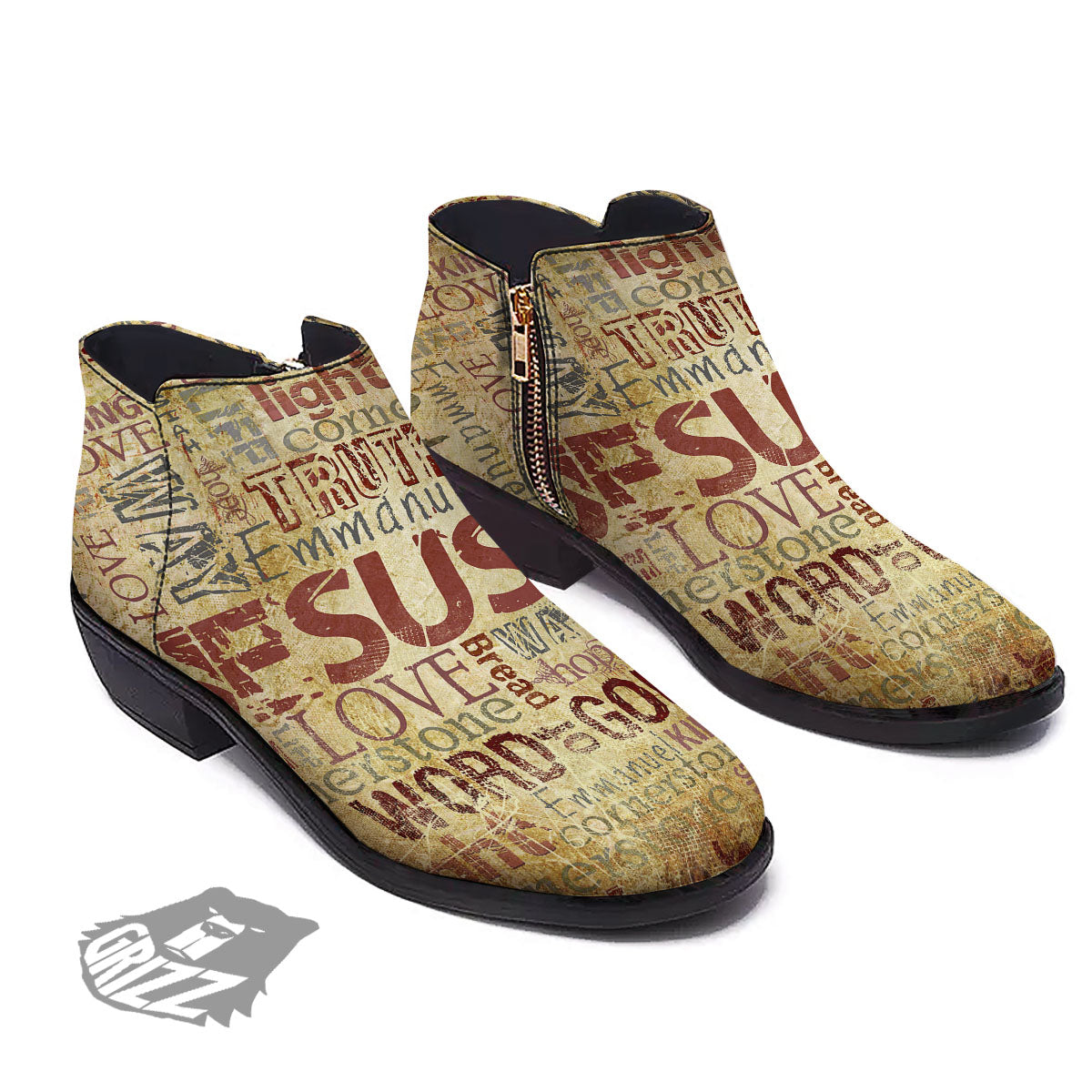 Religious Of God Word Print Ankle Boots-grizzshop