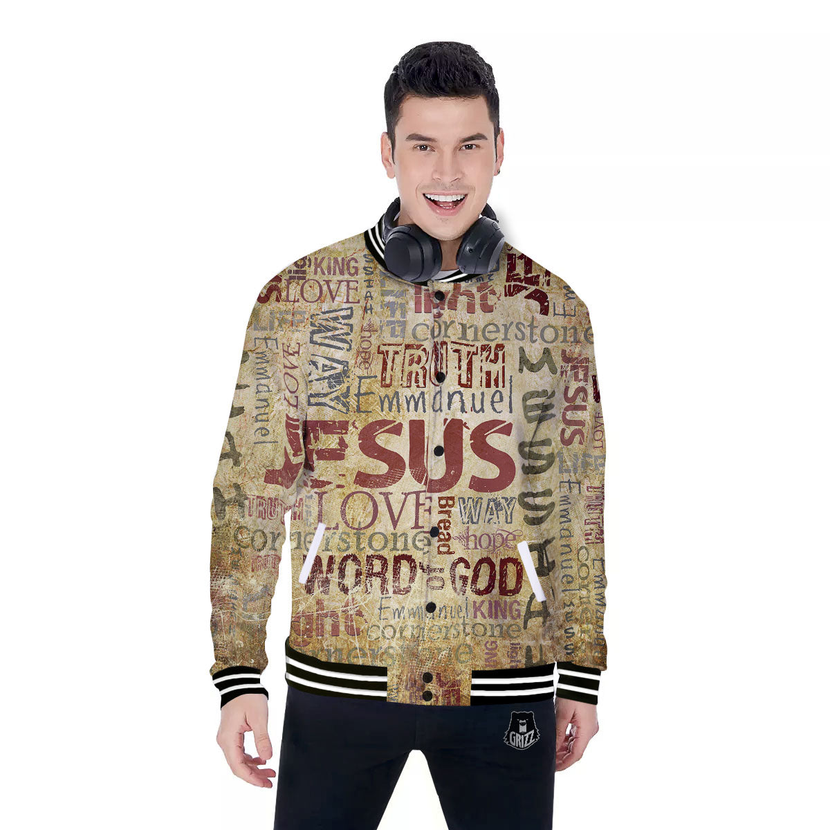 Religious Of God Word Print Baseball Jacket-grizzshop