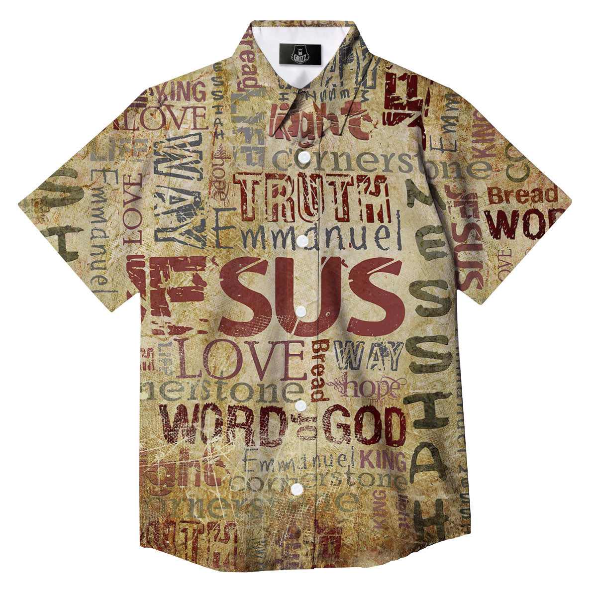 Religious Of God Word Print Button Up Shirt-grizzshop