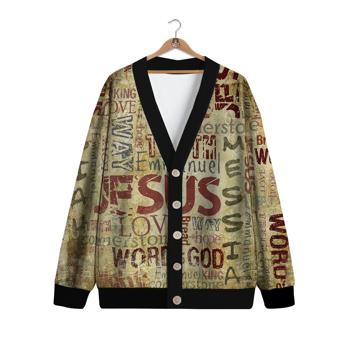 Religious Of God Word Print Cardigan-grizzshop