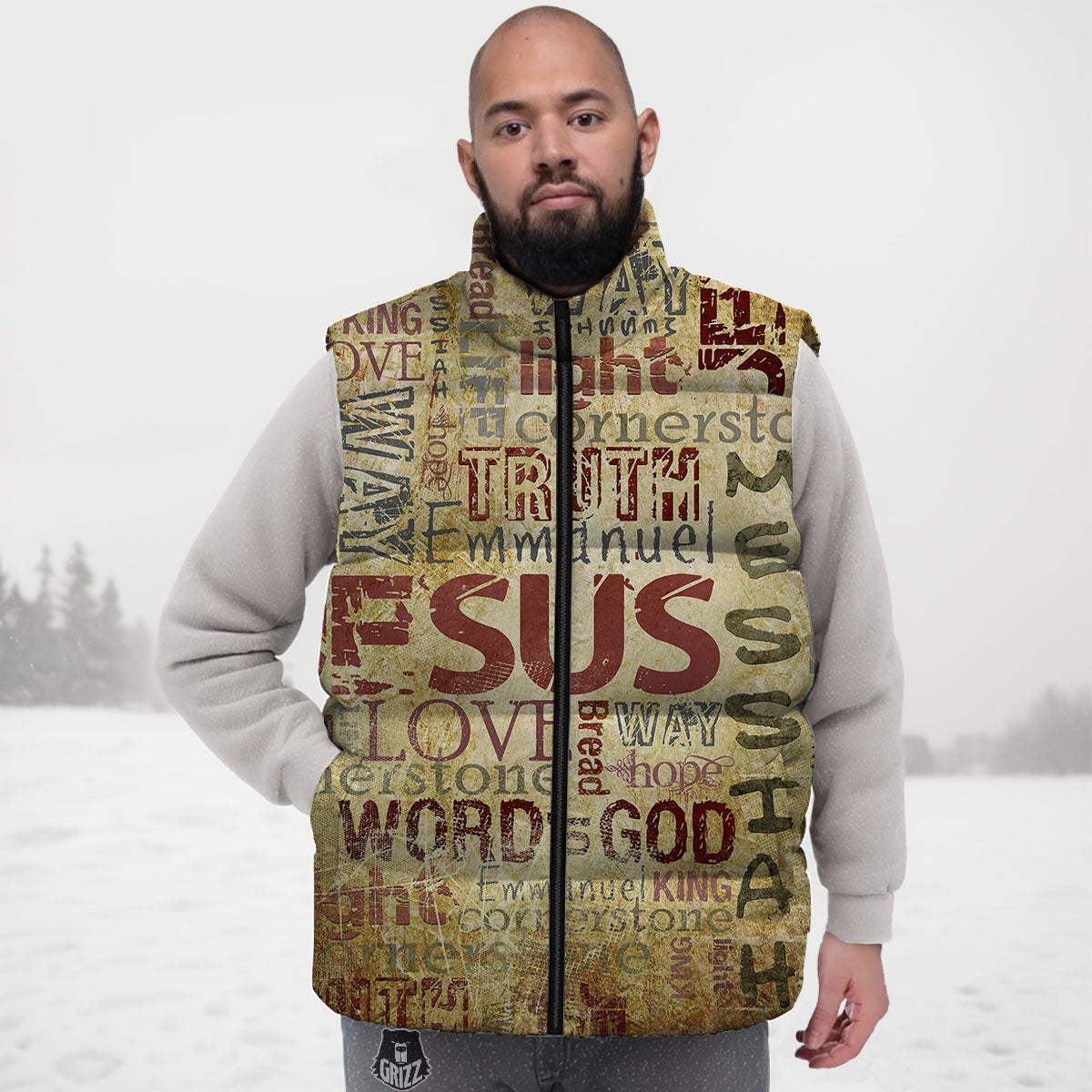 Religious Of God Word Print Down Vest