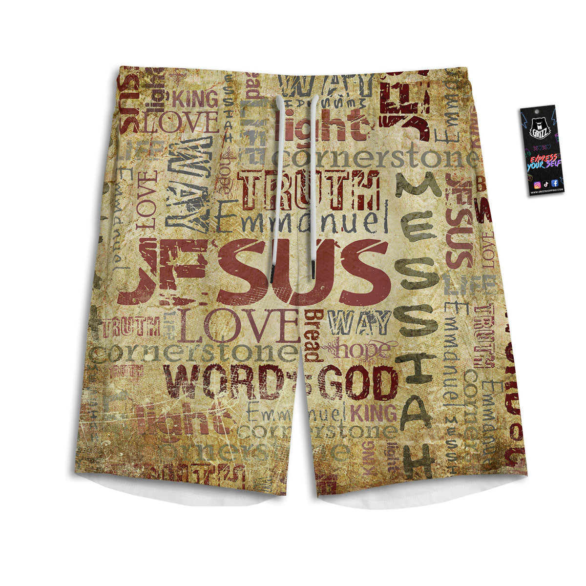 Religious Of God Word Print Men's Athletic Shorts